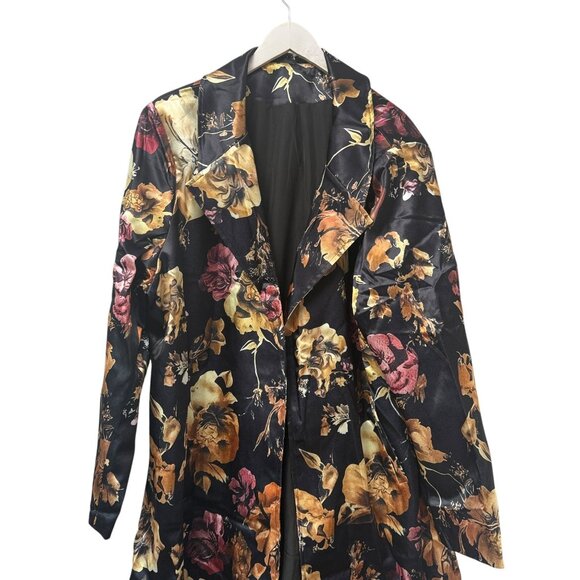 Autumn Floral Satin Evening Jacket Plus Size 5XL Black Duster Party Formal NWOT - Picture 5 of 7